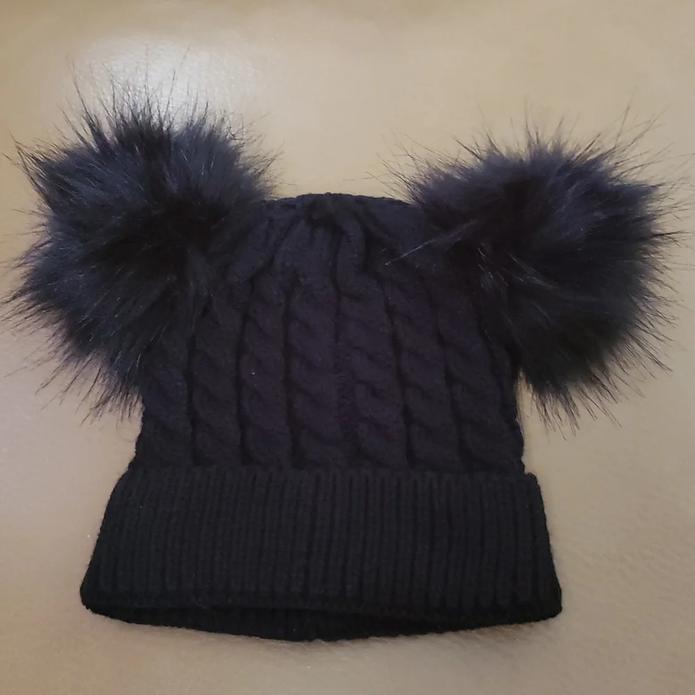 Adorable little girl Autumn Winter Fleece Beanie Knitted Hat With Pom Pom